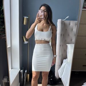Tiger Mist White Knee-Length Pencil Skirt Set